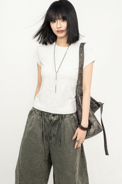 Retro Square Shoulder Slim Fit Tee