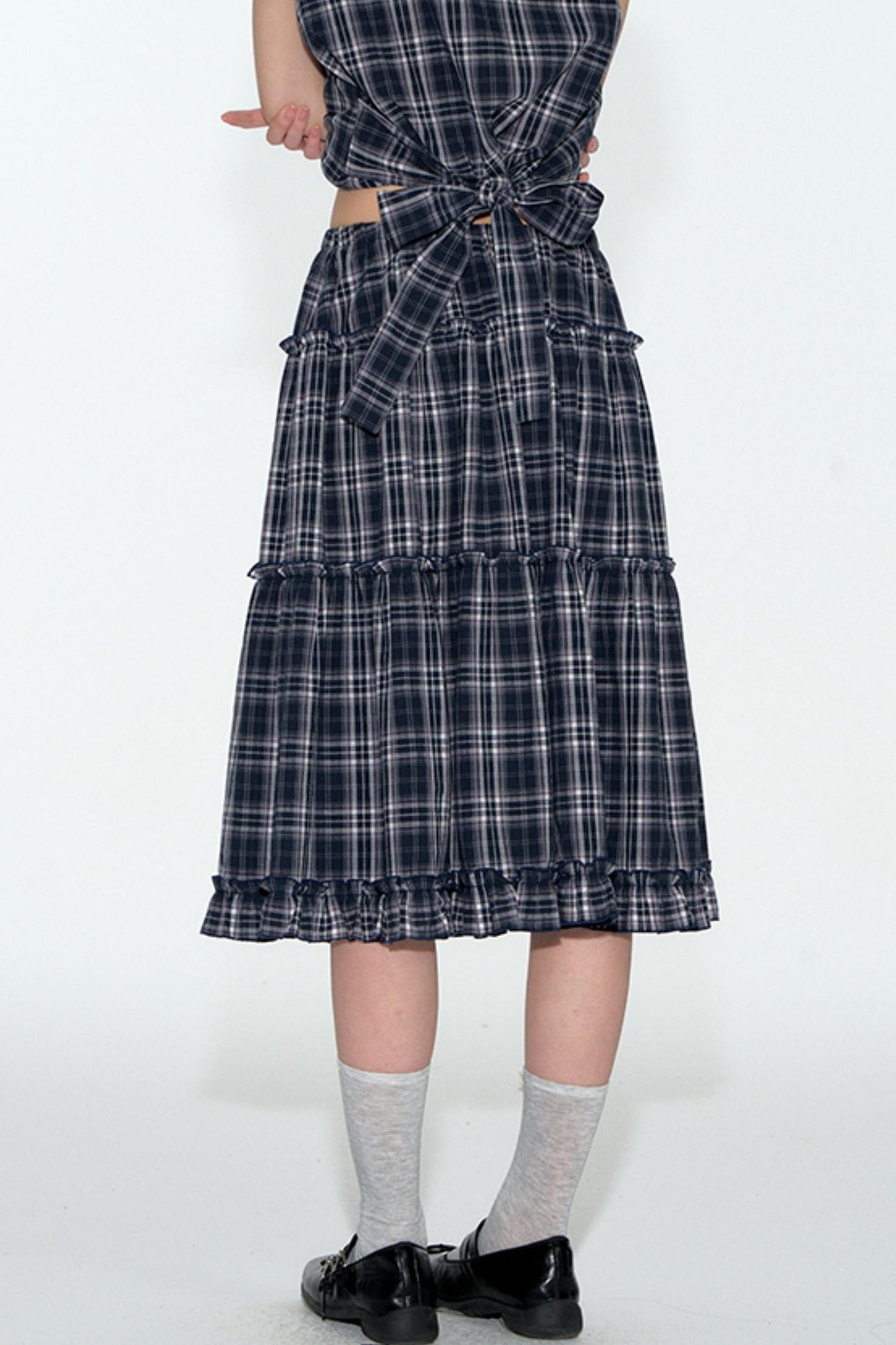 Sweet Cotton Plaid Skirt Set-Up