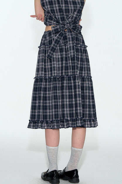 Sweet Cotton Plaid Skirt Set-Up