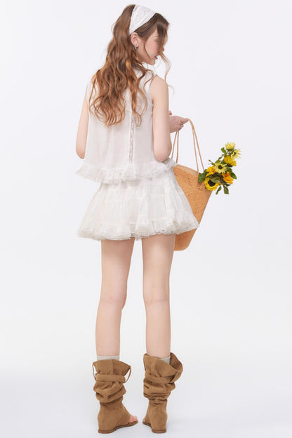 Sleeveless Lace Suit Set-Up