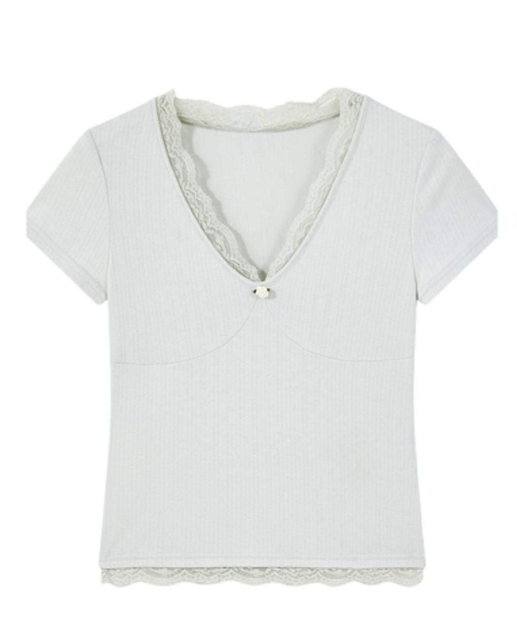 Summer V-Neck Lace Knit Top