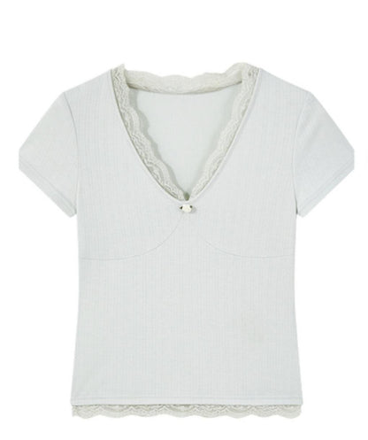 Summer V-Neck Lace Knit Top