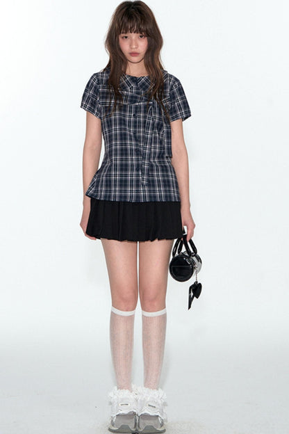 Sweet Cotton Plaid Skirt Set-Up