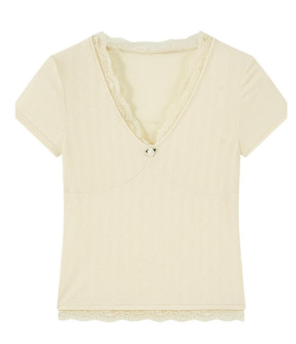 Summer V-Neck Lace Knit Top