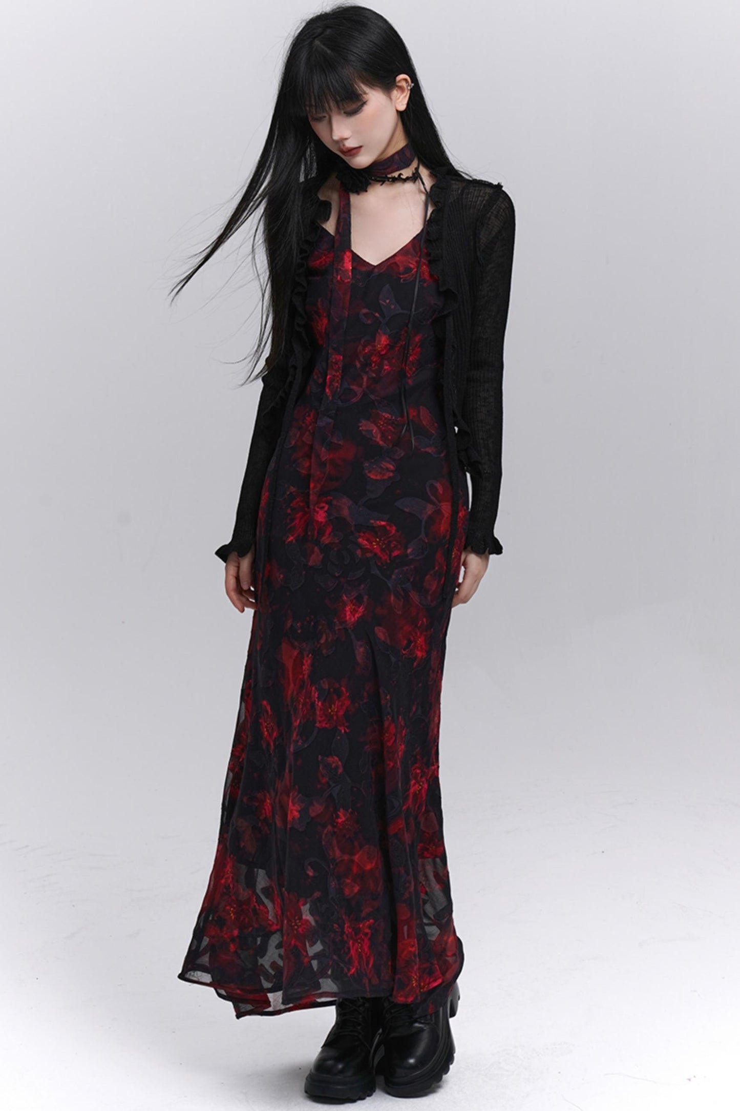 Summer Black Floral Halter Dress