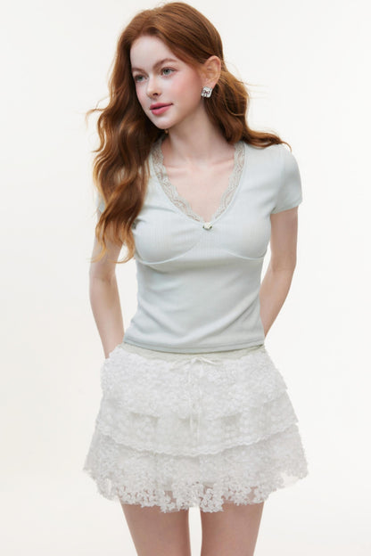 Summer V-Neck Lace Knit Top