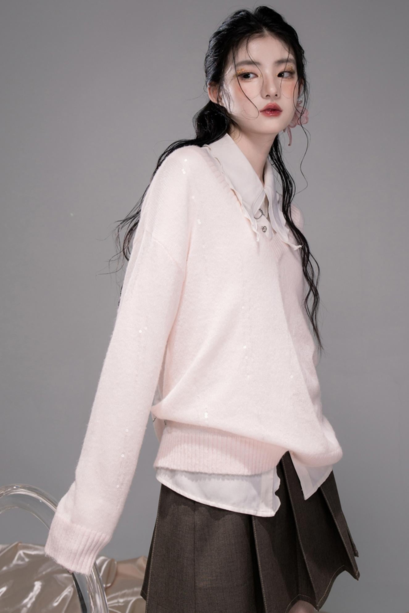 Star Pink V-Collar Sweater