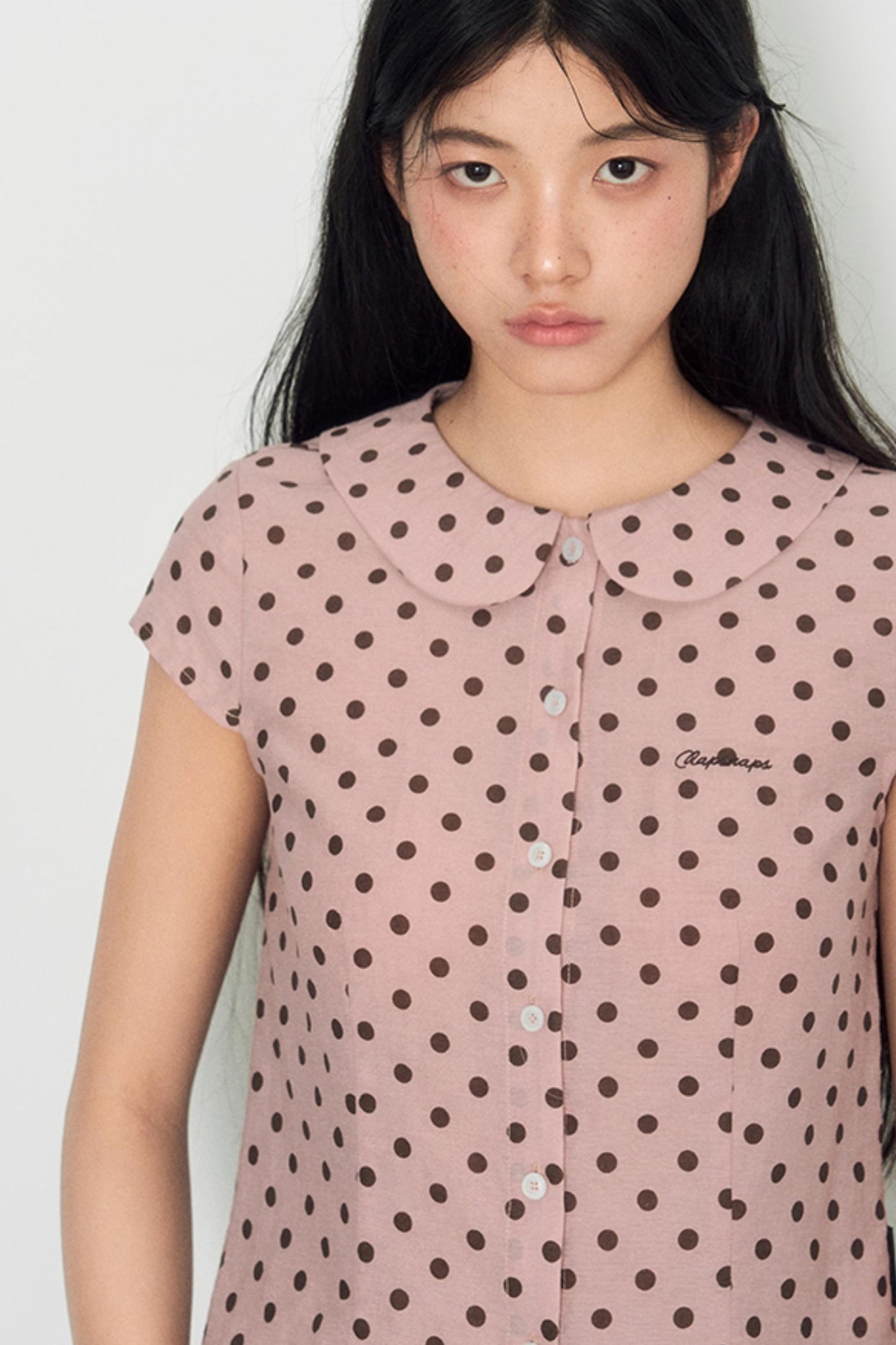 Sweet Pink Polka Dot Doll Collar Shirt