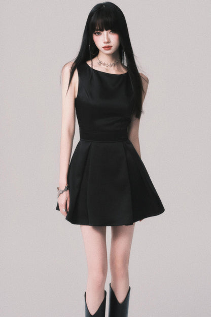 Korean Hepburn Black Summer Dress