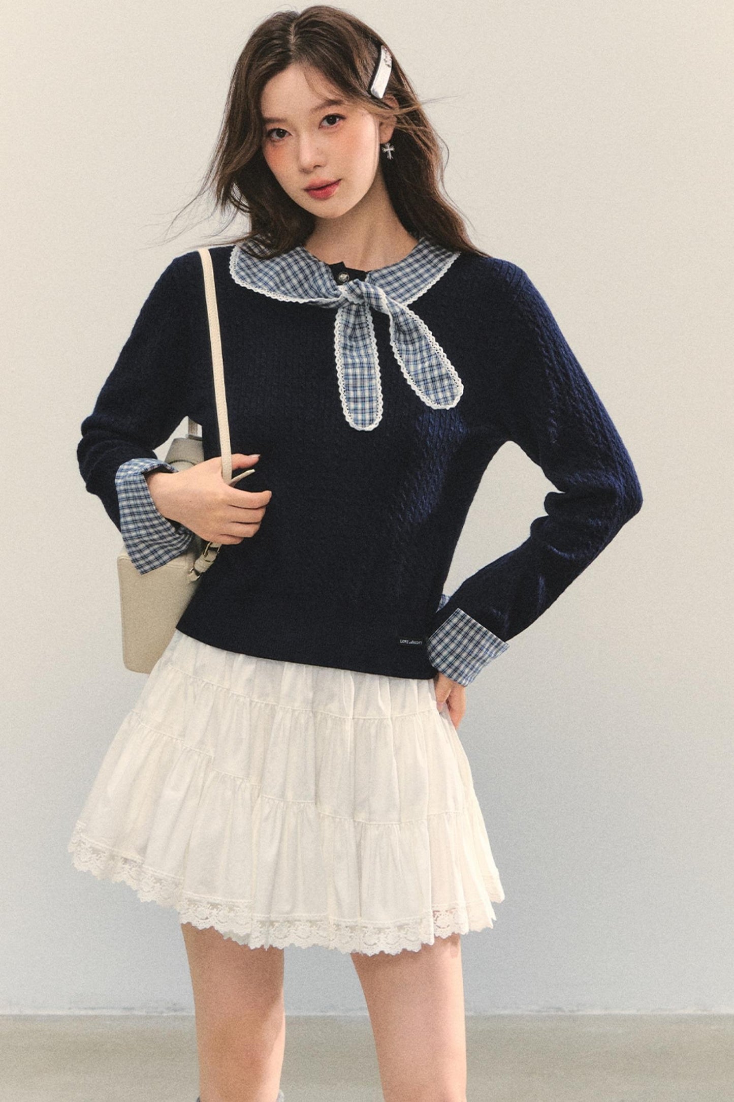 Contrast Plaid Panel Knit Sweater