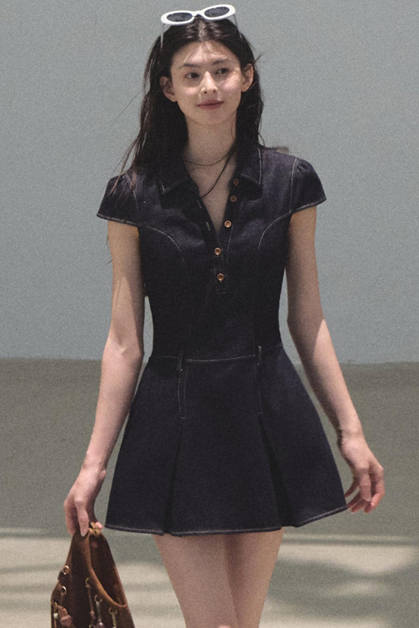 Summer Cicadas Denim V-Neck Waist Dress