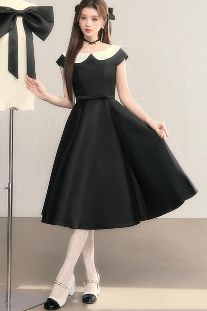 French Temperament Waist Cinched Doll Neck Dress