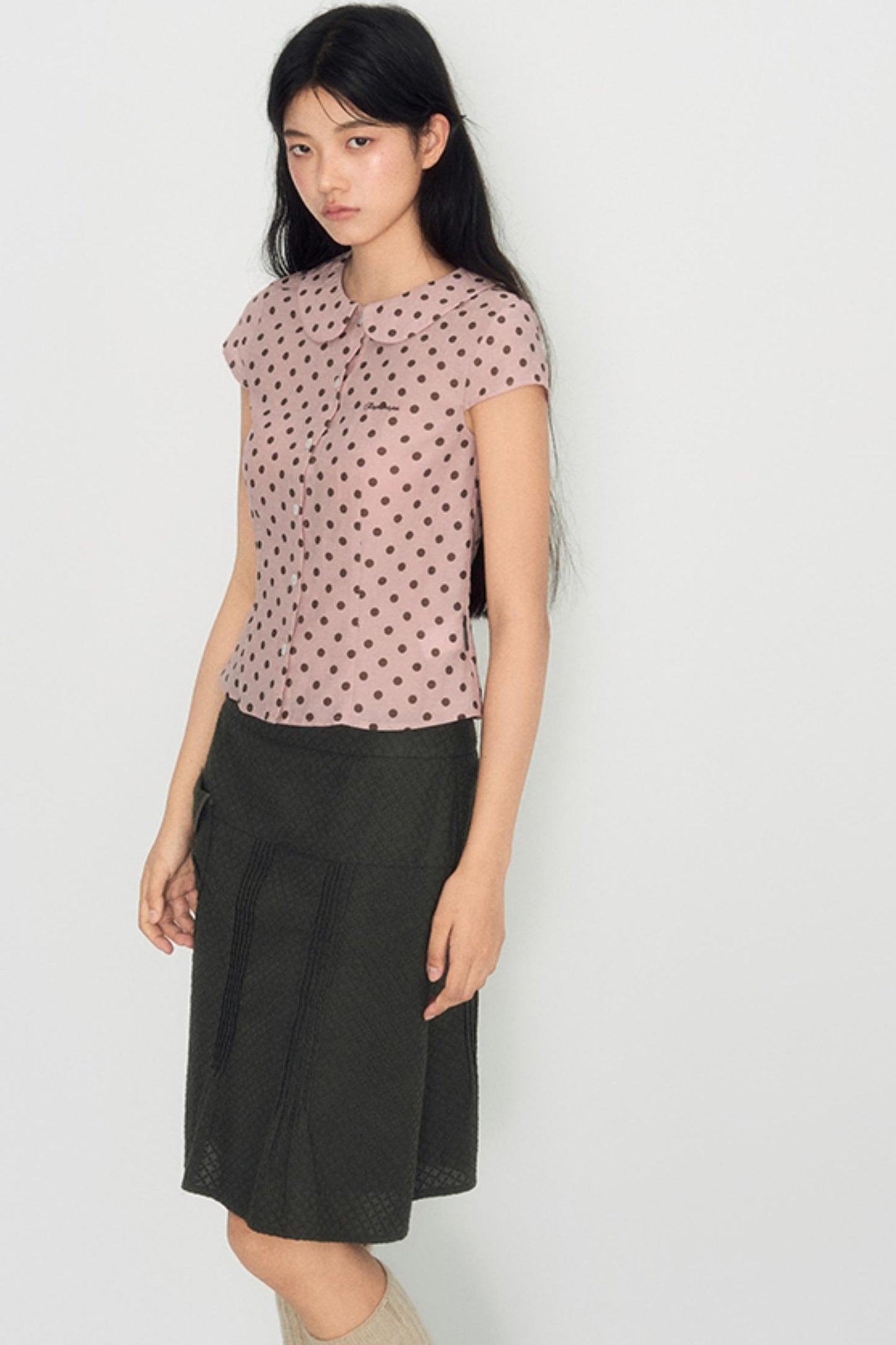 Sweet Pink Polka Dot Doll Collar Shirt