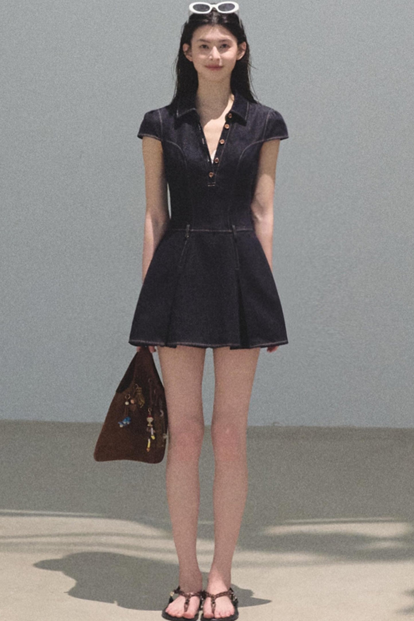 Summer Cicadas Denim V-Neck Waist Dress