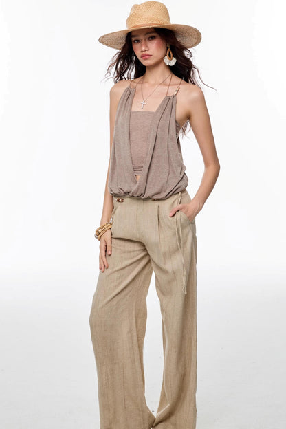 Swing Tuck Halter Neck Shirred Skirt Set-Up