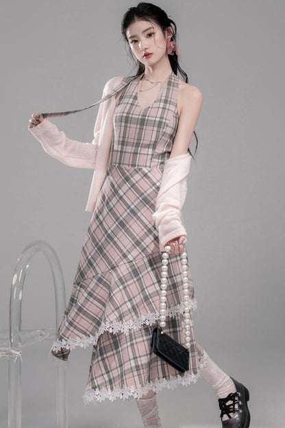 Grey Cherry Plaid Dress