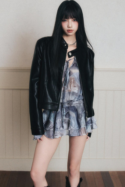 Rhythmic Ruffles Denim Drawstring Shirt Dress