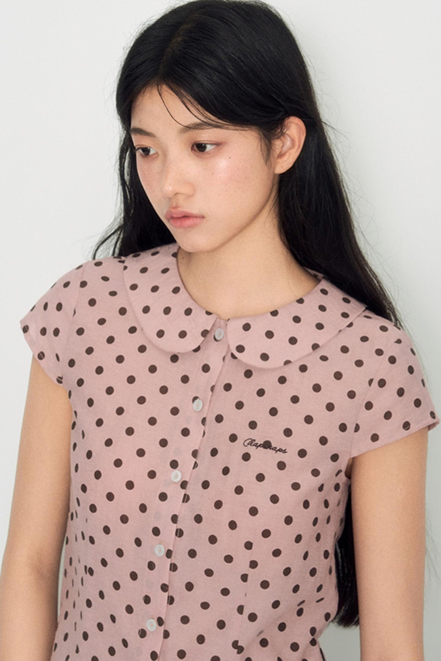 Sweet Pink Polka Dot Doll Collar Shirt