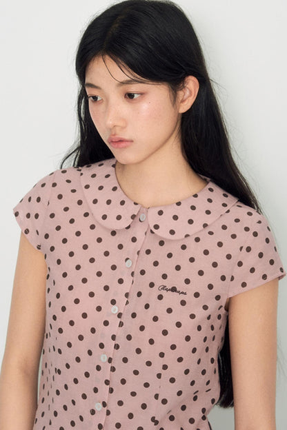 Sweet Pink Polka Dot Doll Collar Shirt