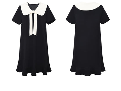 Retro Color Block Doll Collar Dress