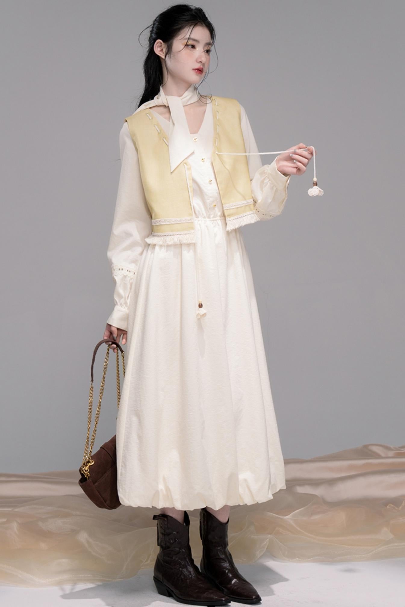 Urban Hibiscus Apricot White  Bud Dress Set-Up