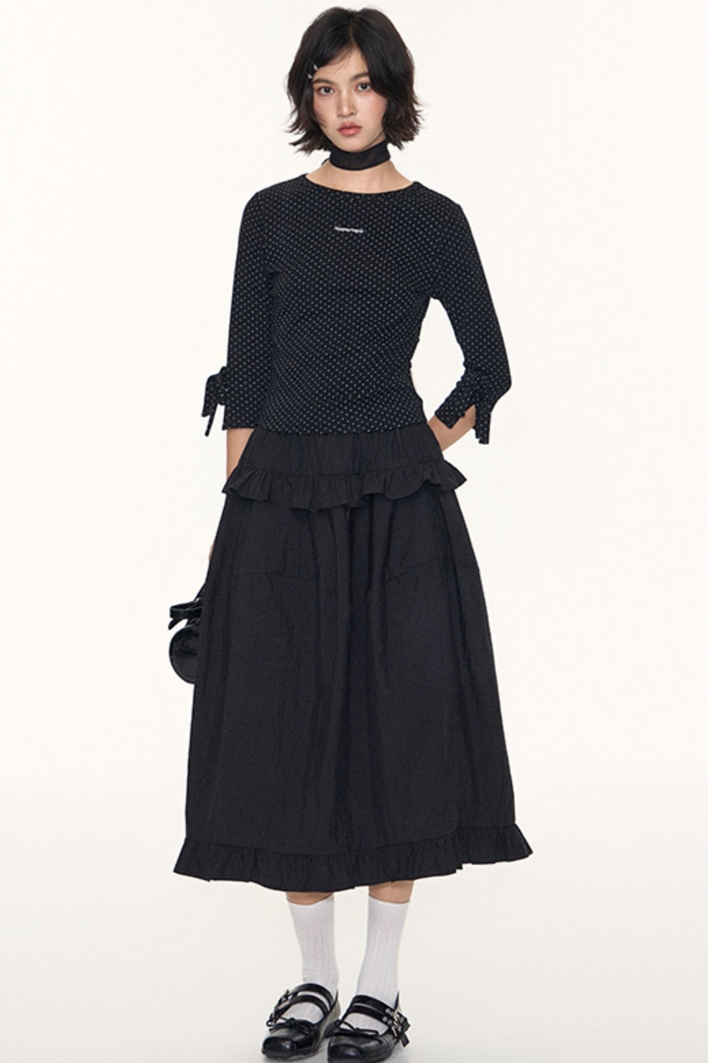 Ruffled Midi A-line Umbrella Skirt