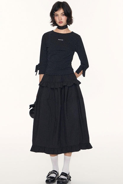 Ruffled Midi A-line Umbrella Skirt