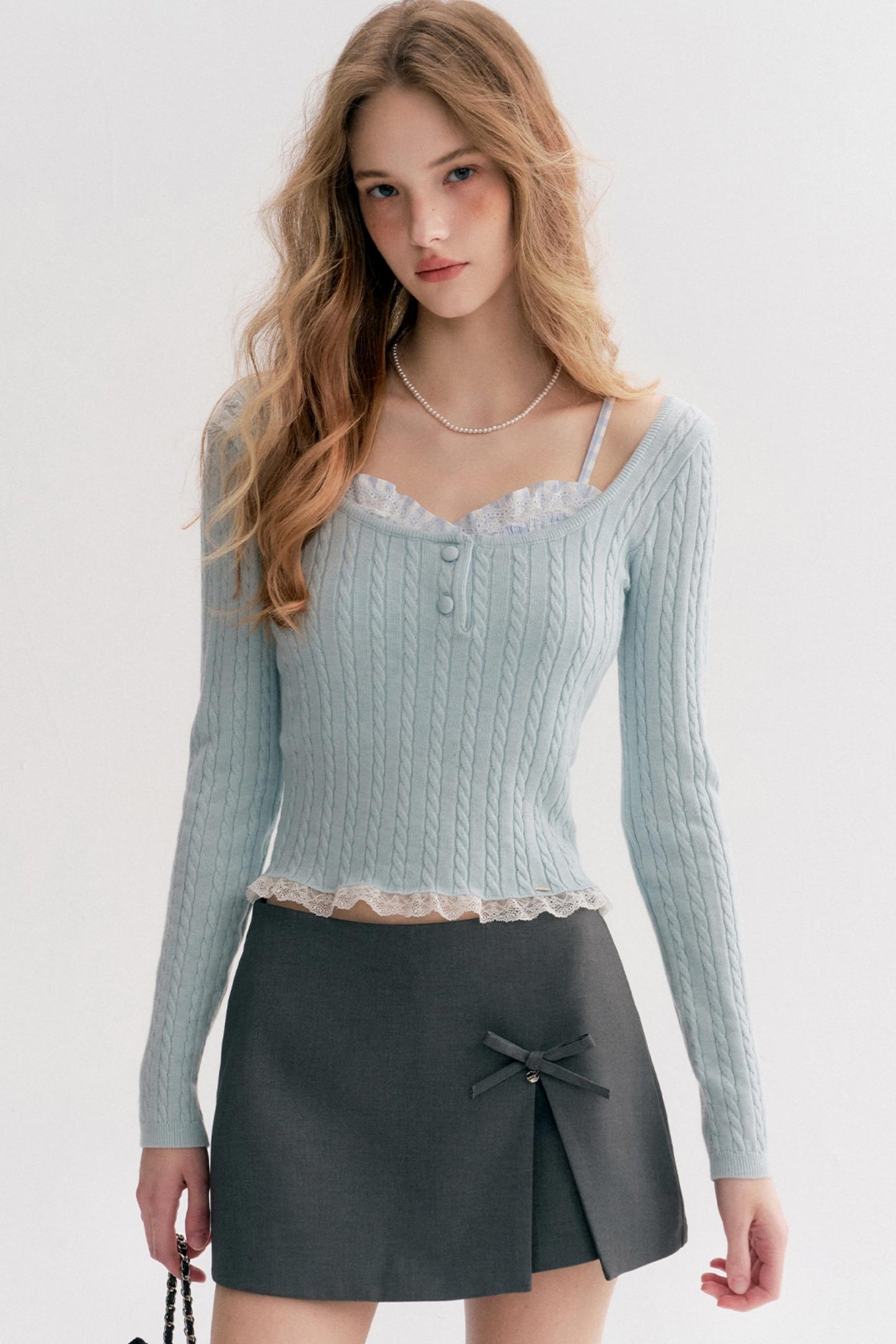 Romantic Plaid Cable Knit Sweater