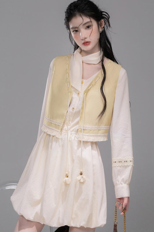 Urban Hibiscus Apricot White  Bud Dress Set-Up