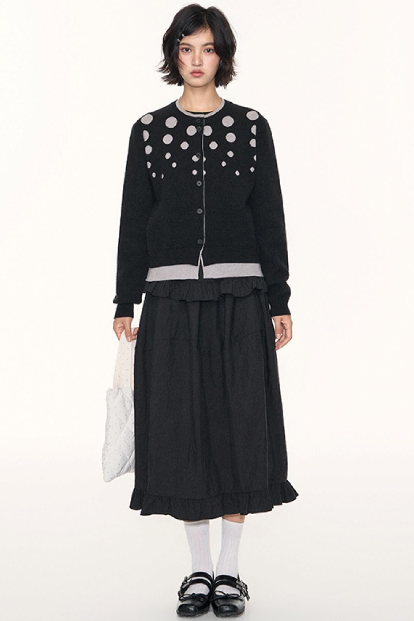 Ruffled Midi A-line Umbrella Skirt