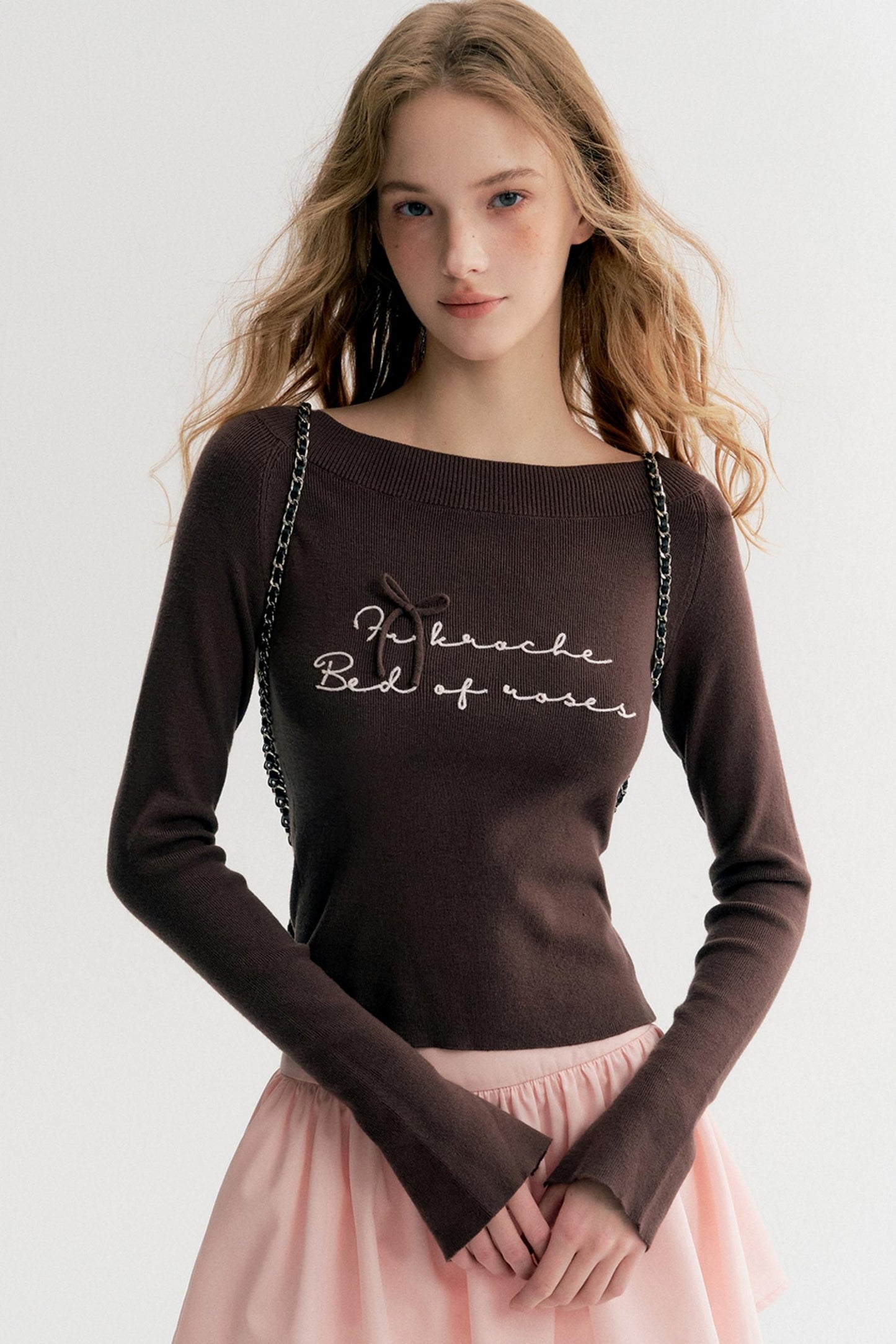 French Chain Sleeve Knit Top