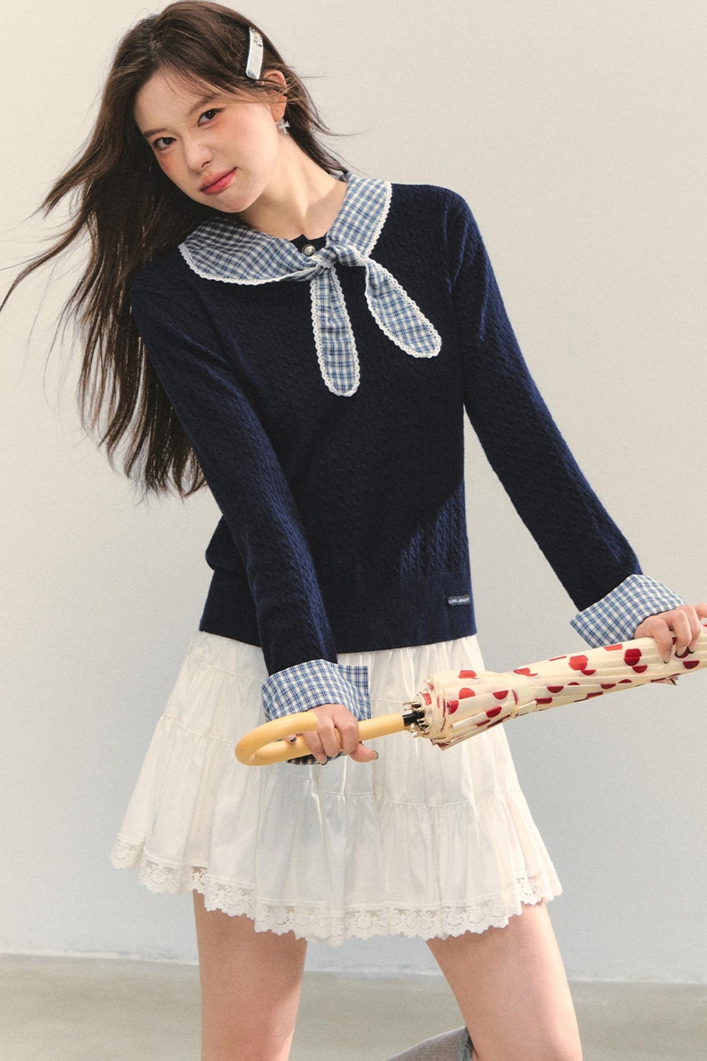 Contrast Plaid Panel Knit Sweater
