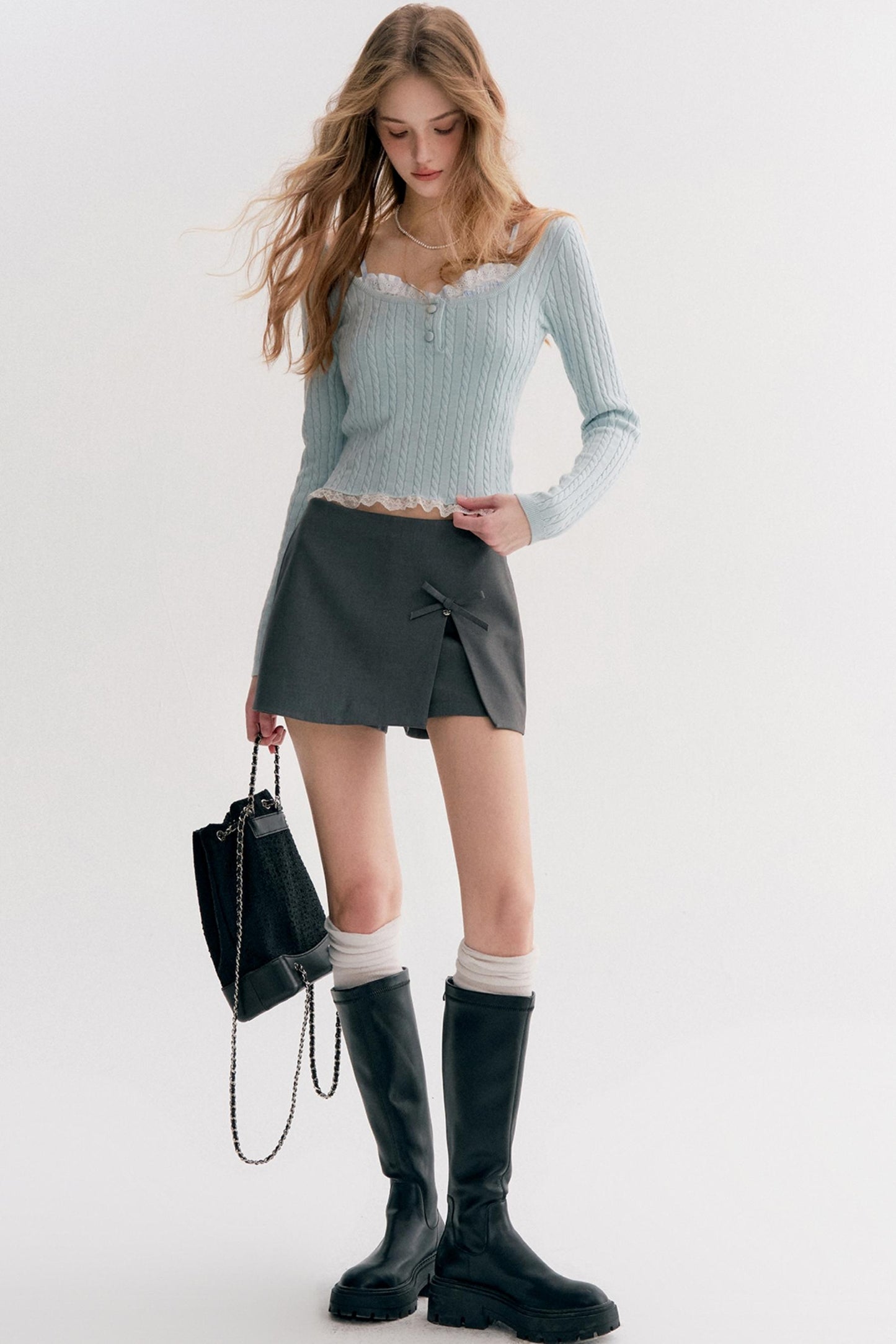 Romantic Plaid Cable Knit Sweater