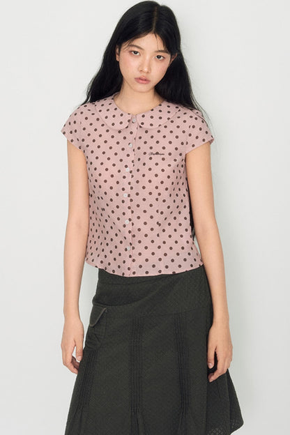 Sweet Pink Polka Dot Doll Collar Shirt