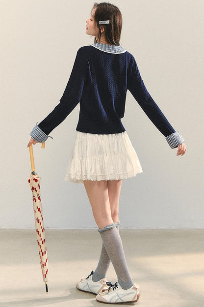 Contrast Plaid Panel Knit Sweater