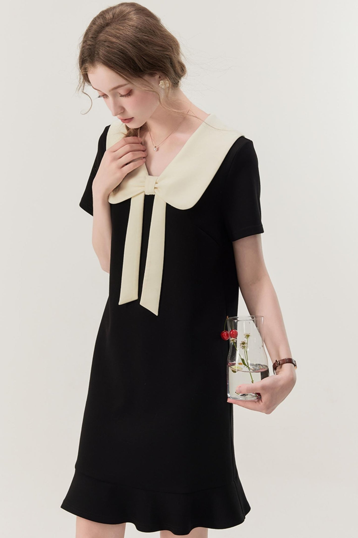 Retro Color Block Doll Collar Dress