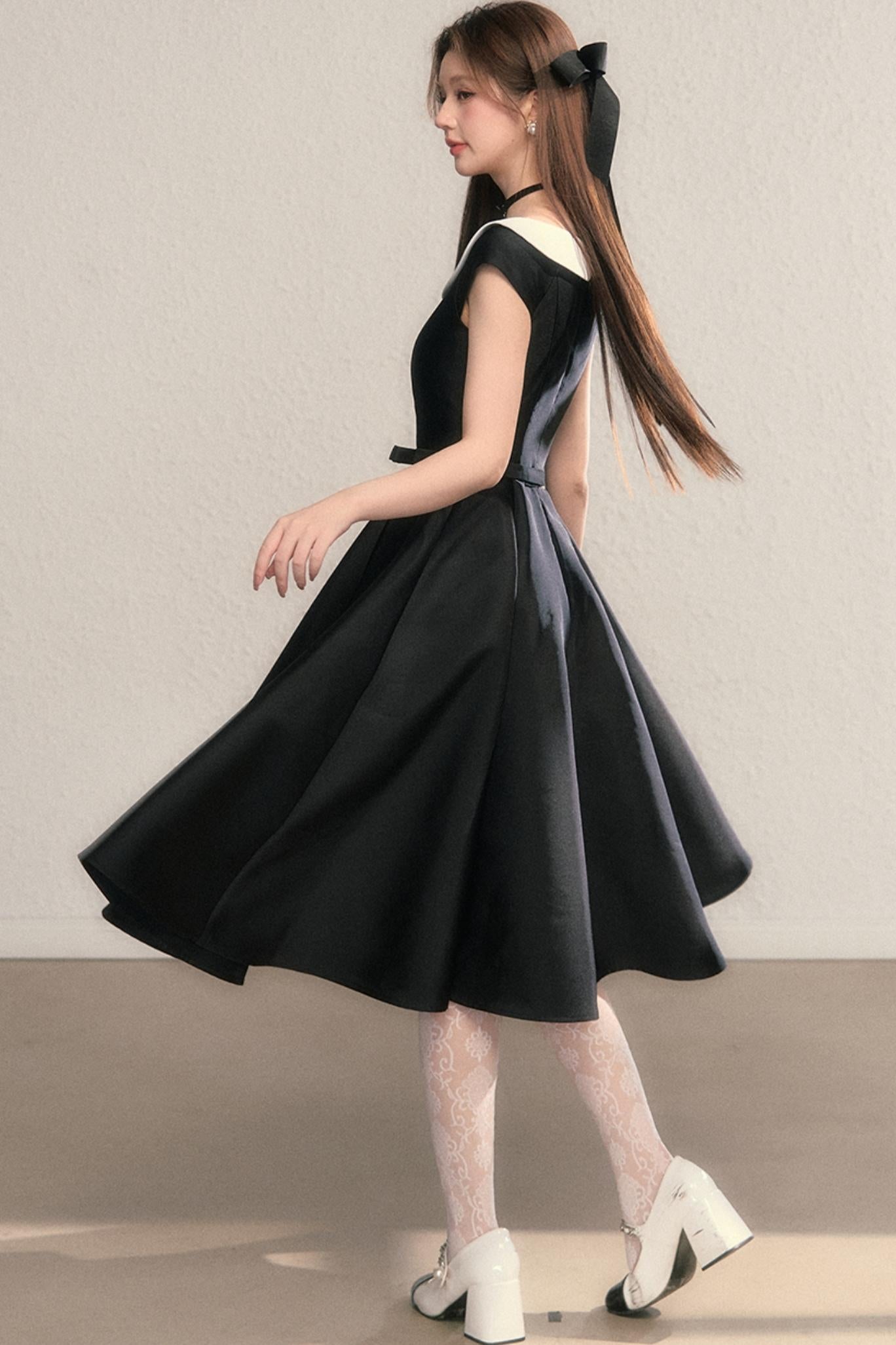 French Temperament Waist Cinched Doll Neck Dress