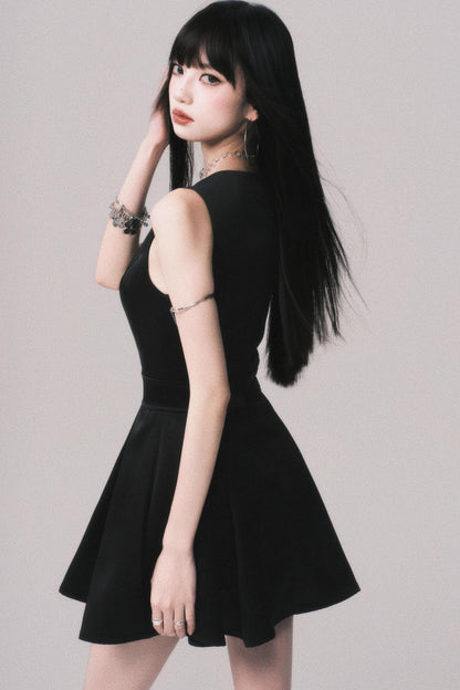 Korean Hepburn Black Summer Dress