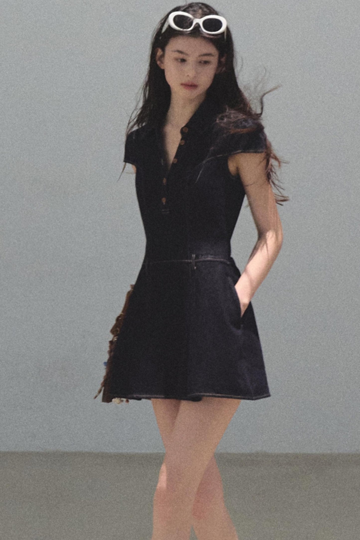 Summer Cicadas Denim V-Neck Waist Dress