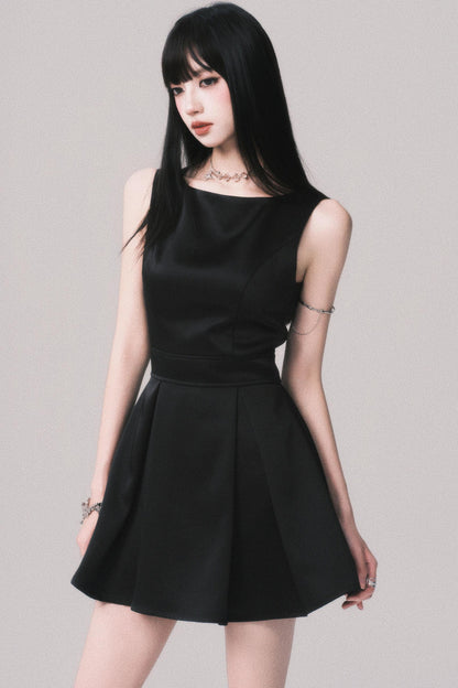 Korean Hepburn Black Summer Dress