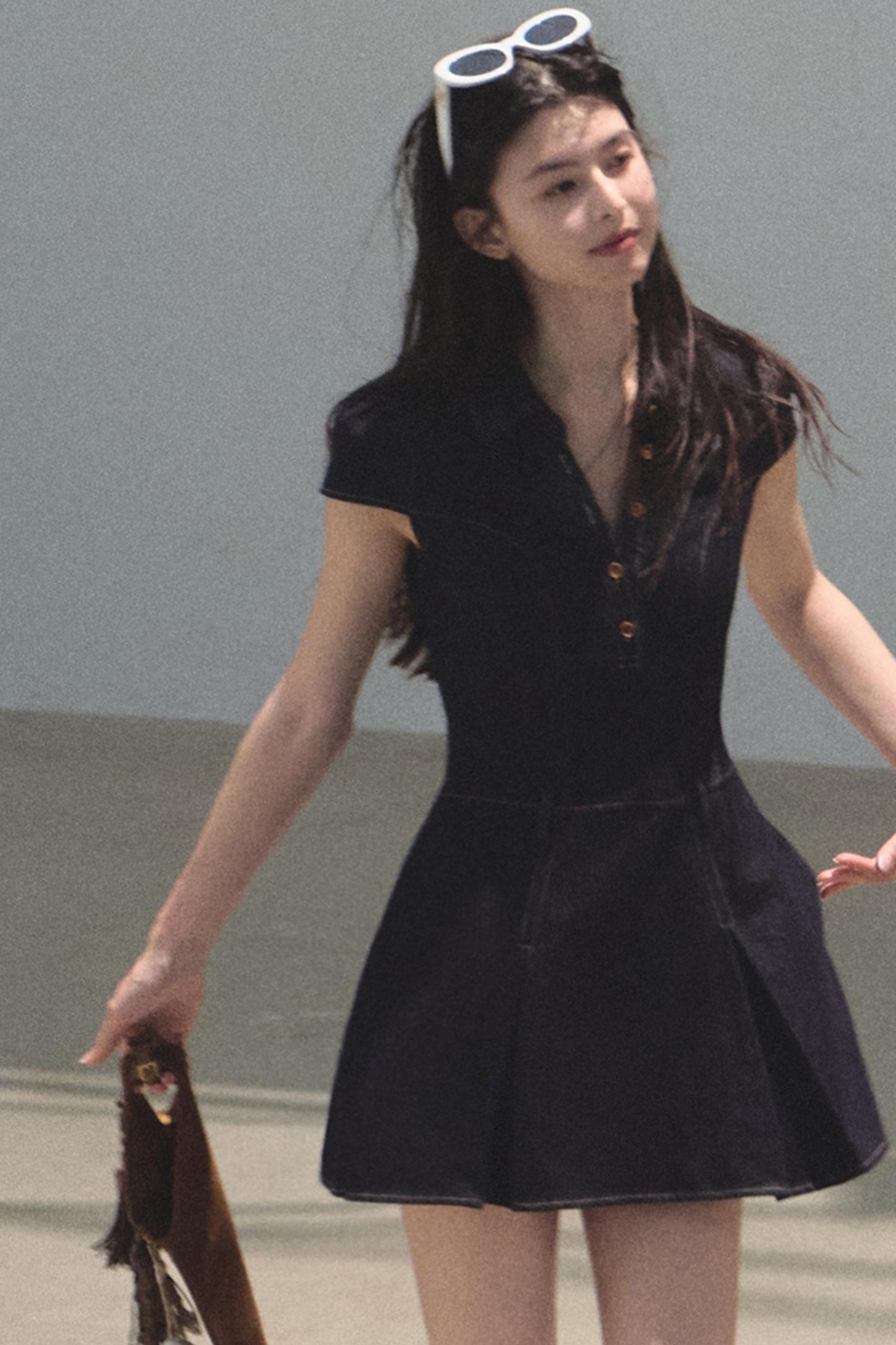 Summer Cicadas Denim V-Neck Waist Dress