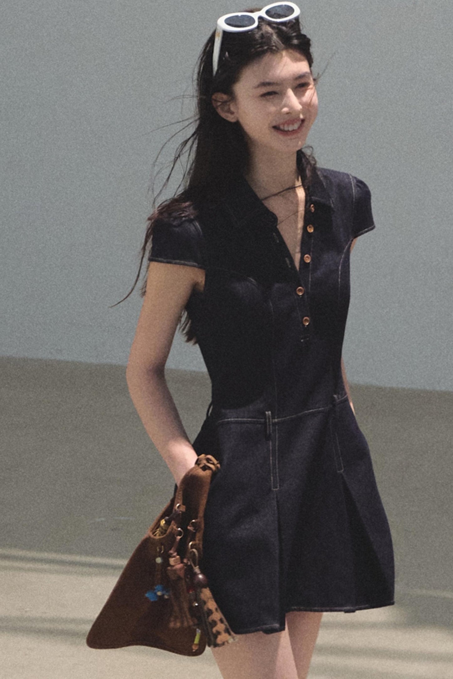 Summer Cicadas Denim V-Neck Waist Dress