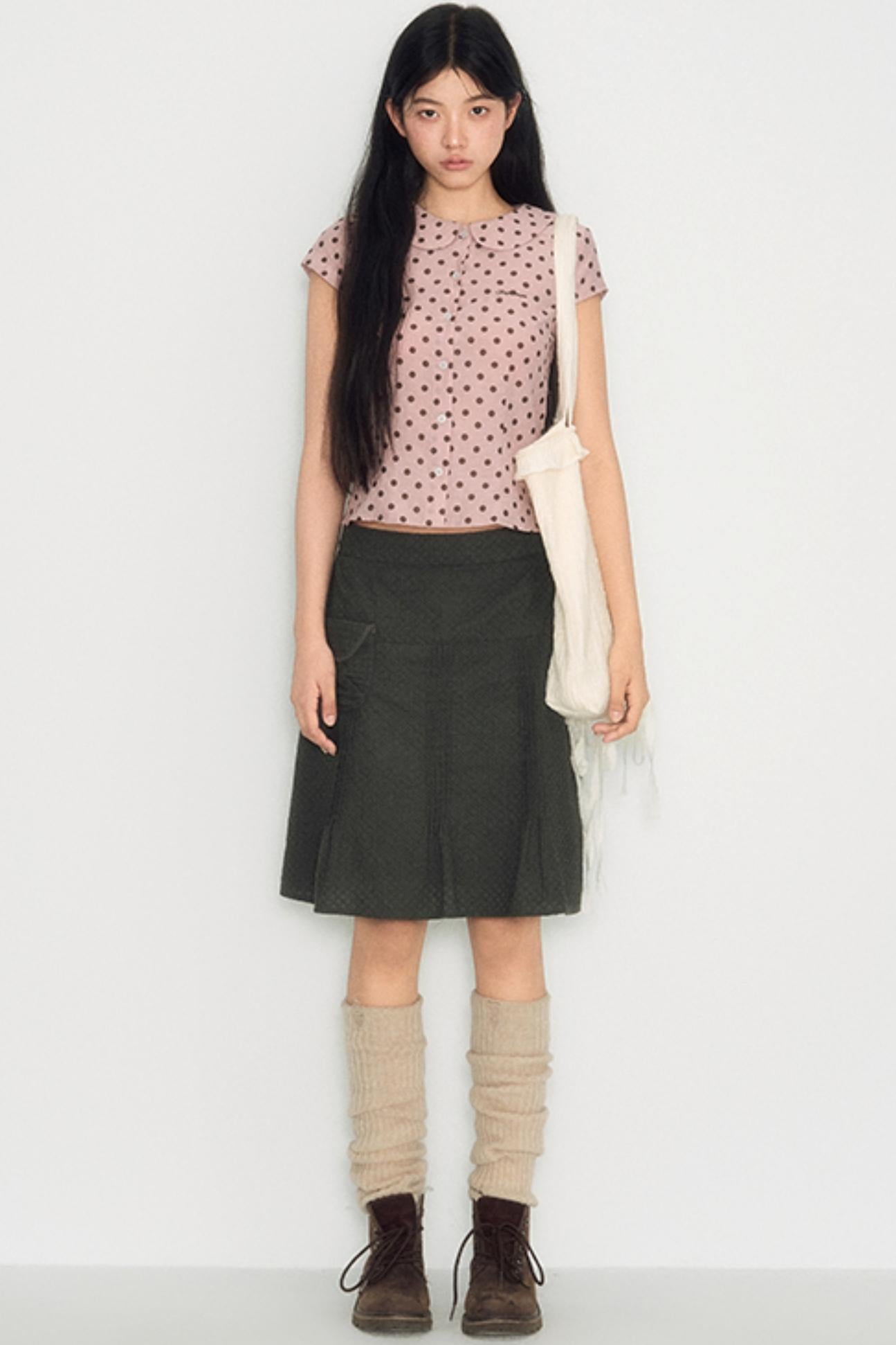 Sweet Pink Polka Dot Doll Collar Shirt