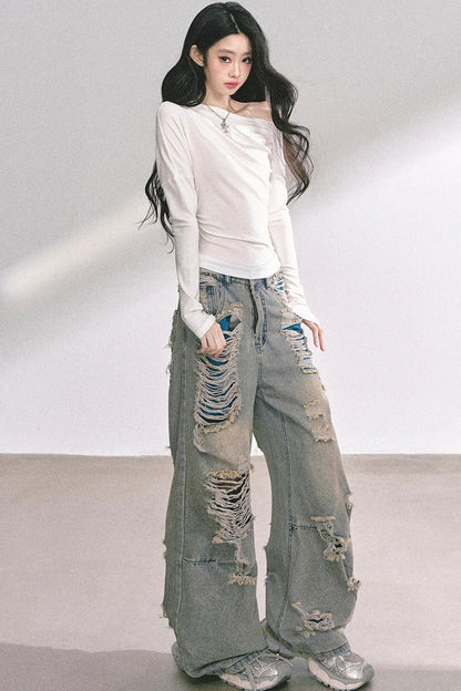 Straight Shoulder Long Sleeve T-Shirt