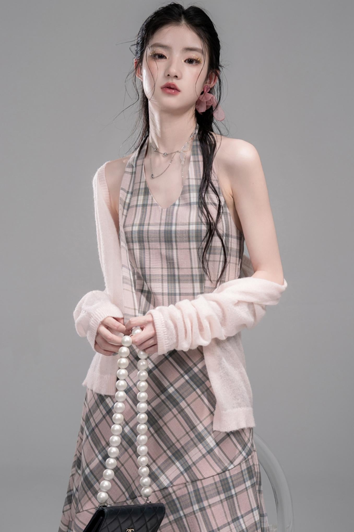 Grey Cherry Plaid Dress