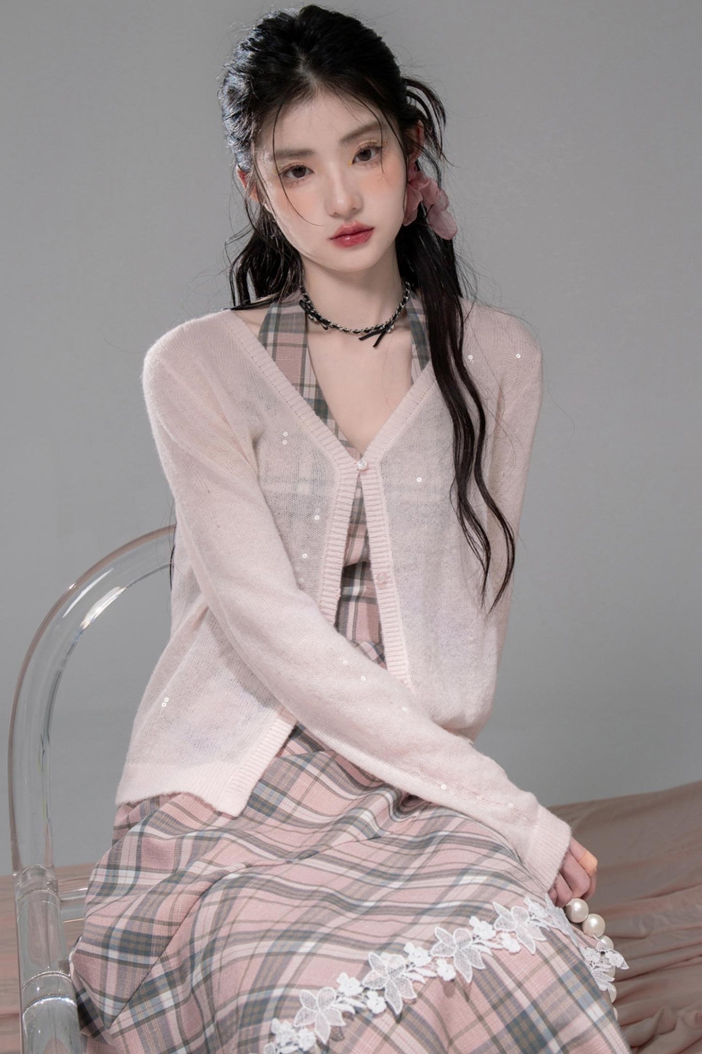 Grey Cherry Plaid Dress