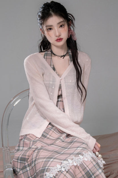 Grey Cherry Plaid Dress