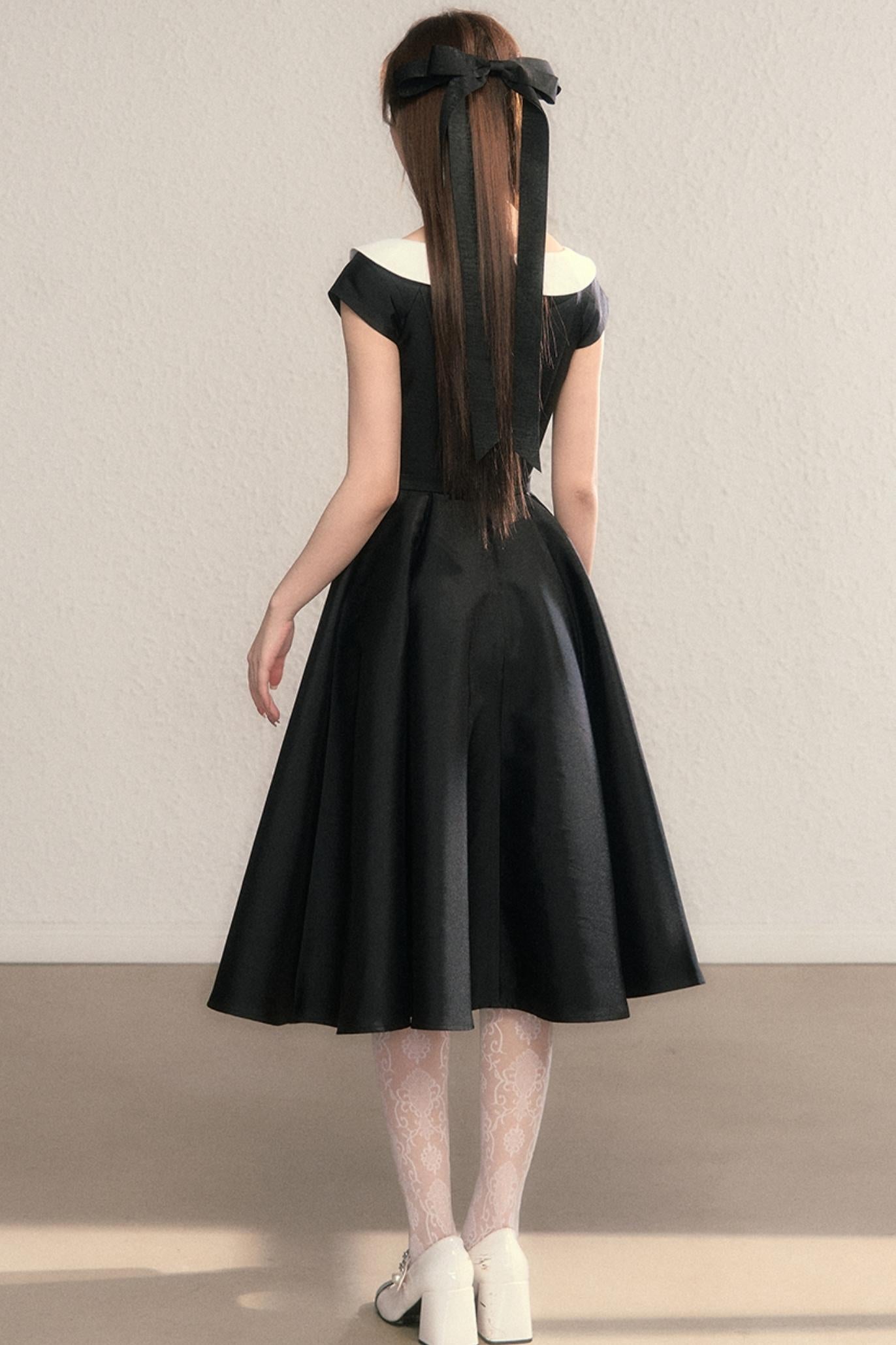French Temperament Waist Cinched Doll Neck Dress