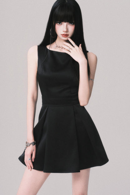 Korean Hepburn Black Summer Dress