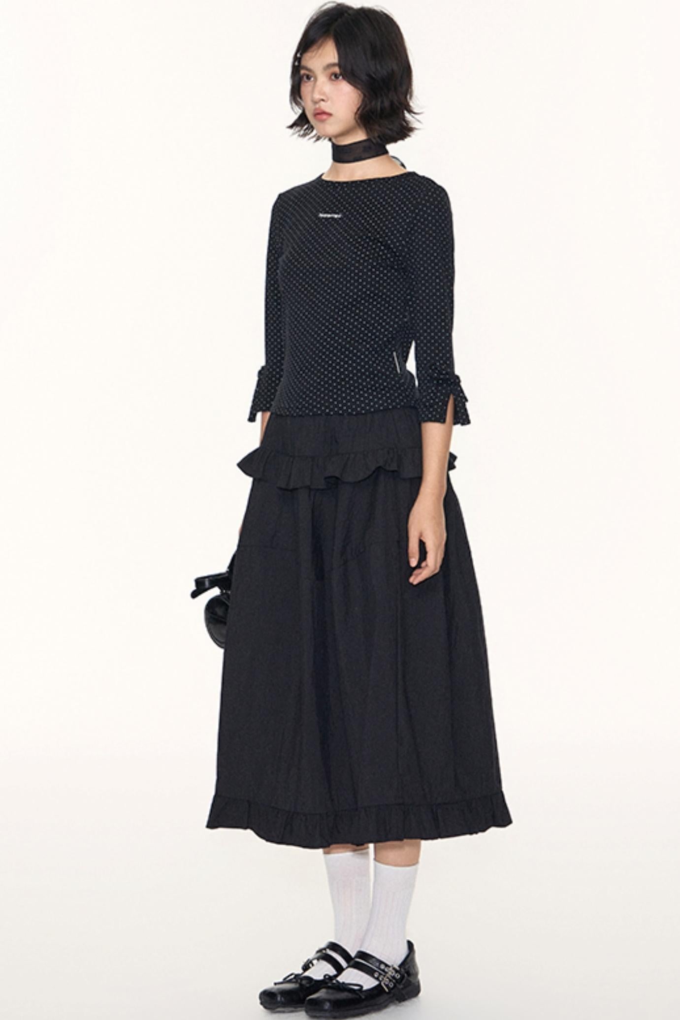 Ruffled Midi A-line Umbrella Skirt